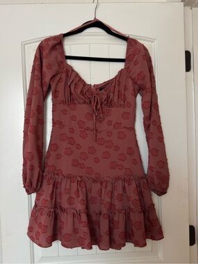 City Studio Rose Rust Floral Long-Sleeve Ruffle Mini Dress